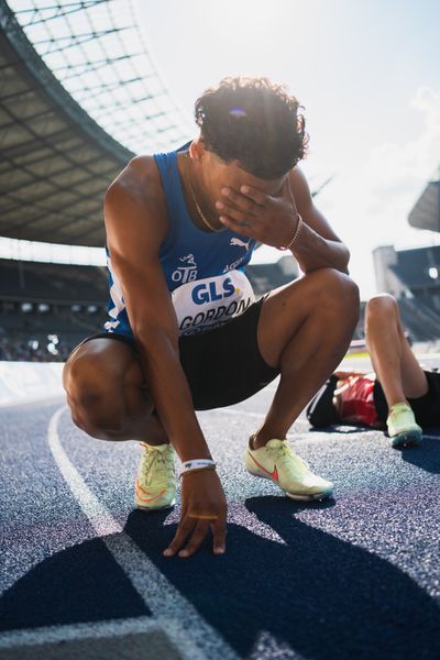 Jordan Gordon (OTB Osnabrueck) gewinnt Silber ueber 400m Huerden waehrend der deutschen Leichtathletik-Meisterschaften im Olympiastadion am 26.06.2022 in Berlin